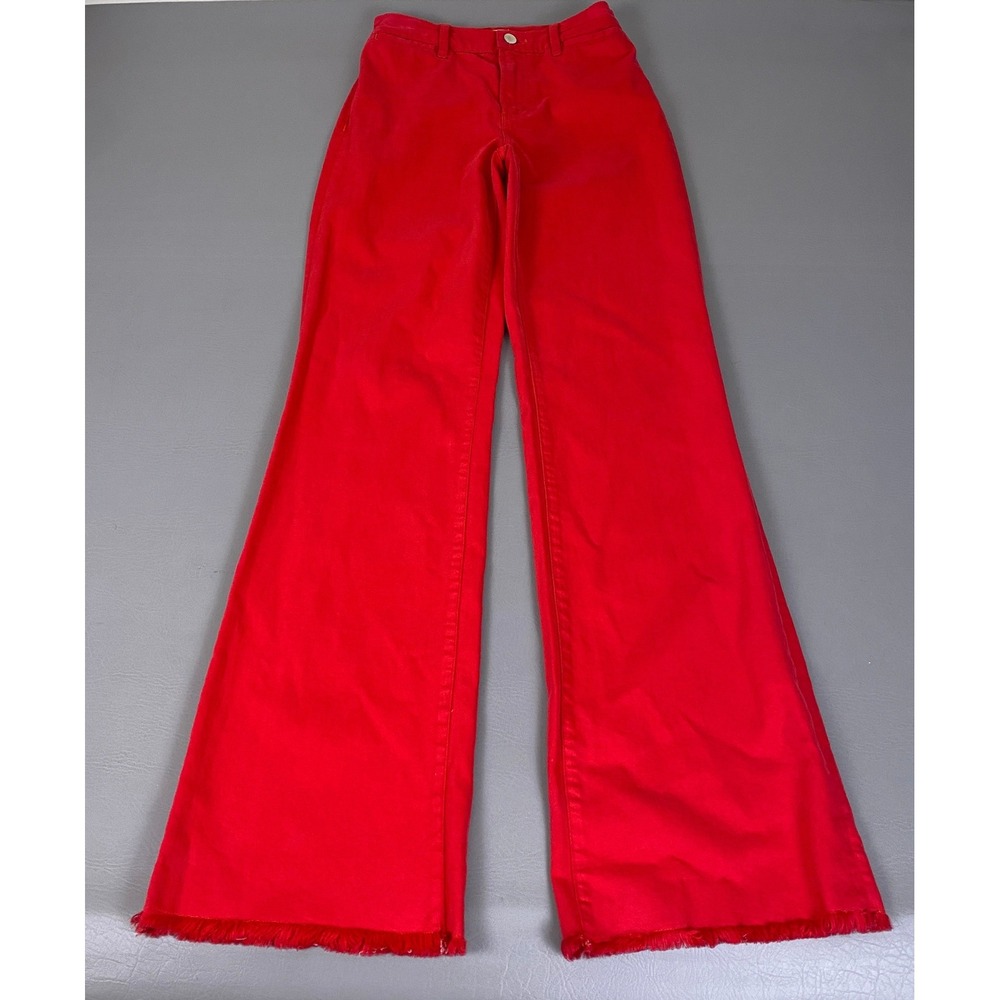 Alice + Olivia Jeans Gorgeous Coin Pocket Wide Leg Size 27 Red Frayed Hem EUC